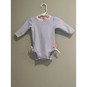 Ruffle Butts 3-6‎ Months Blue White Striped Swimsuit Onesie Ruffle Bow
